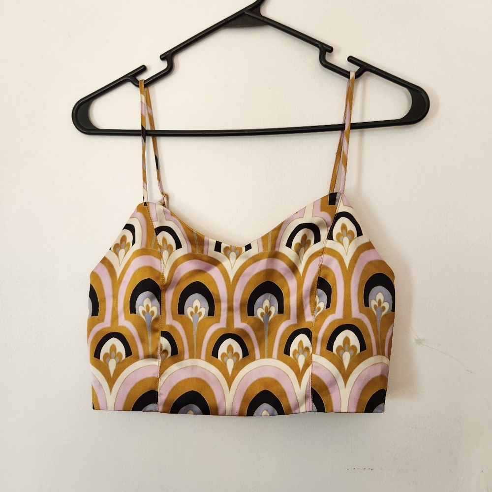 House of Harlow 1960 Mustard, Pink & Black Patterned Crop Top